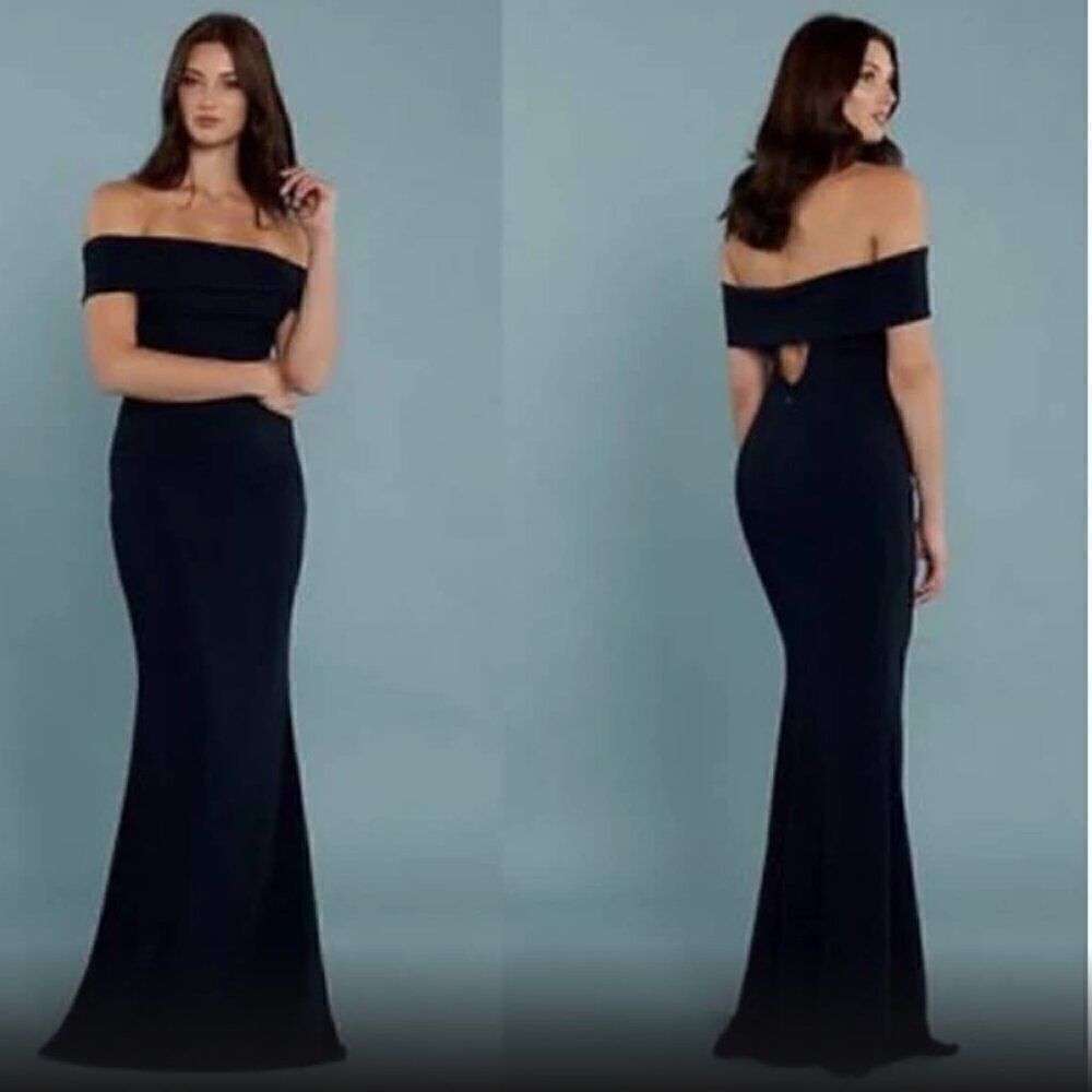 Katie May Legacy gown Navy blue cut out on back E UC size 16 - Picture 1 of 16